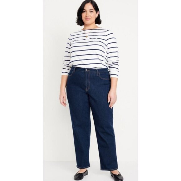 Old Navy Womens Dark Wash High Rise Straight Jeans Plus Size 26 Short NEW - Picture 1 of 12